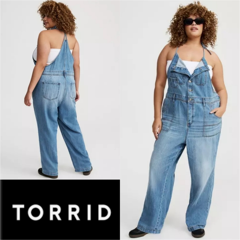 TORRID Button Front Denim Overall Size 12 NWT